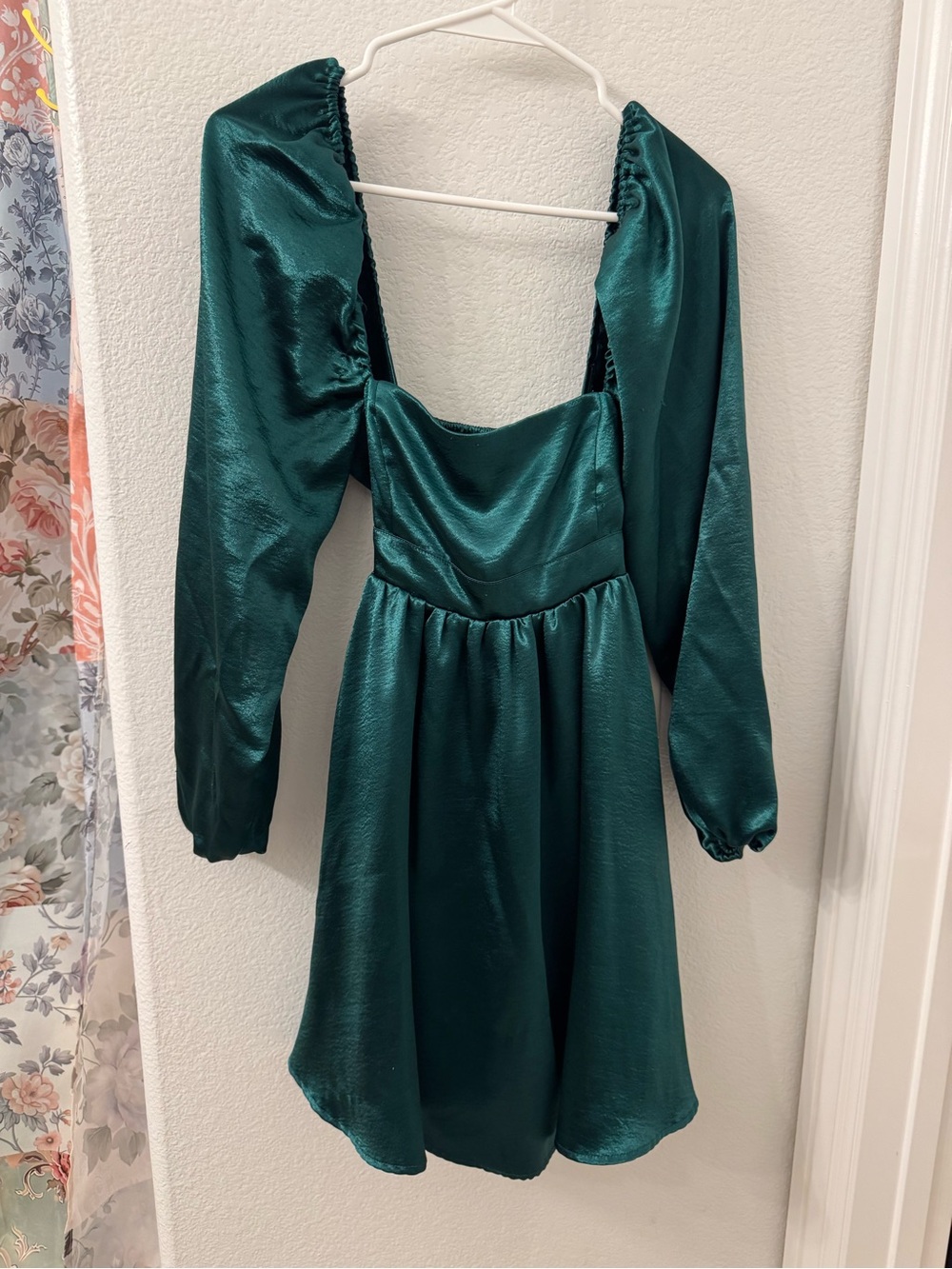 Altar'd State Dark Green Satin Long Sleeve Mini Dress XS Christmas Women